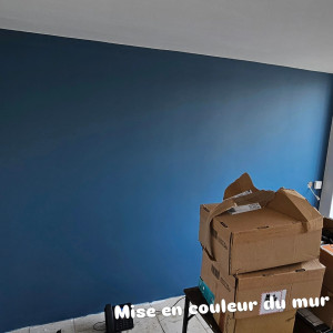 Photo de galerie - Mise en peinture du mur couleur bleu madura.