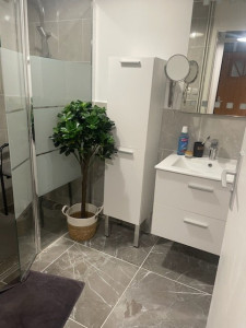 Photo de galerie - Rénovation total placo plomberie, fabrication de douche italienne,vasque et carrelage de la salle de bain 