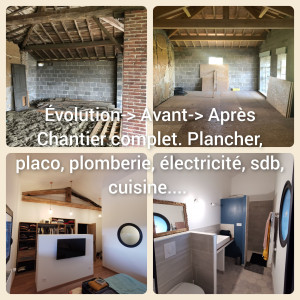Photo de galerie - Exemple de travaux de rénovation plus lourds : Plancher, Électricité, plomberie, isolation, placo, revêtements de sols, etc etc... Jusqu'aux finitions.