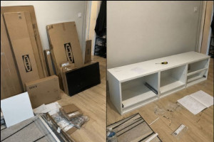 Photo de galerie - Montage d’un meuble IKEA – Avant / Après
Déballage et assemblage d’un meuble IKEA livré en kit, montage des différents éléments, réglages et mise en place du meuble.