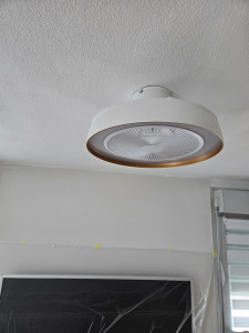 Photo de galerie - Installation d'un plafonnier ventilateur télécommandé.
