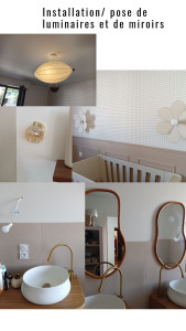 Photo de galerie - Pose de luminaires et installation de miroirs dans la salle d'eau.