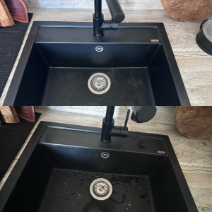 Photo de galerie - Lavabo cuisine avant/après sans trace de calcaire 