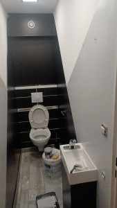 Photo de galerie - Pose toilettes suspendu +lavabo 