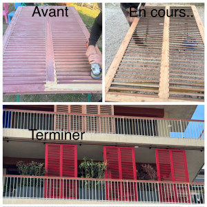 Photo de galerie - Rénovation de 3 volets en bois, démontage, ponçage et peinture