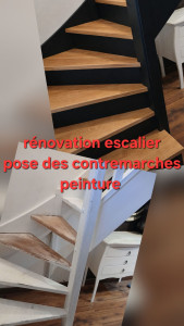 Photo de galerie - Rénovation escalier : pose des contremarches, peinture, ponçage et vitrification 
