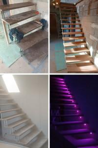 Photo de galerie - Restauration escalier, solidification, incorporation de led et placo