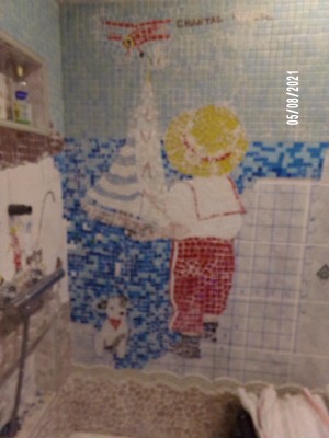 Photo de galerie - Fresque en verre dans la douche 