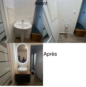 Photo de galerie - Remplacement lavabo par meuble vasque et pose de miroir led