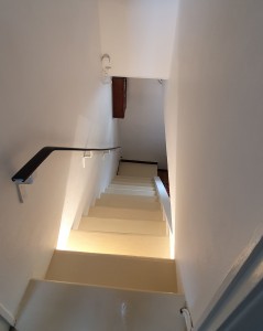 Photo de galerie - Peinture cade d'escalier 
marche beige
rampe noir