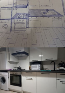 Photo de galerie - Découverte du projet, dessin, montage, pose et installation complète clef en main de la cuisine électroménager et sanitaire compris.