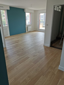 Photo de galerie - Pose de parquet contrecollé et mise en peinture murs/Plafonds/portes/plinthes 

