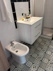 Photo de galerie - Dépose de l’ancien lavabo et pose du meuble vasque et son bidet 