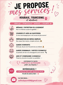 Photo de galerie - Je propose mes services de ménage et d’entretien à domicile : nettoyage soigné du logement, rangement et remise en état selon vos besoins. Sérieuse, ponctuelle et disponible sur Roubaix, Tourcoing et alentours. 