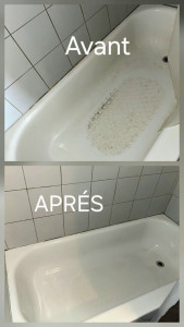 Photo de galerie - Avant/après du nettoyage en profondeur d'une baignoire.