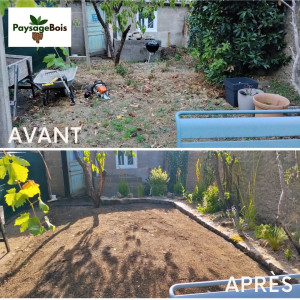 Photo de galerie - Rénovation d'un jardin de ville, avec pourtour en pavé granite trouver sur place.