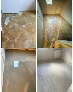 Photo de galerie - Enlever le parquet flottant existant - Ragréage du sol - Pose de Lino style parquet