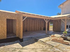 Photo de galerie - Fabrication de ferme. Et pause d une ossature bois...