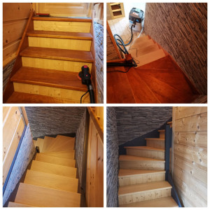 Photo de galerie - Réfection complète escalier avant après décapage poncage peinture bi ton et vitrifiant blanchon aspect naturel ?