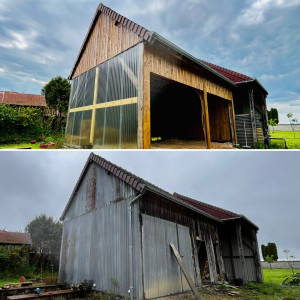 Photo de galerie - Rénovation d’une grange en bardage bois et tôles transparente 