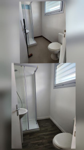 Photo de galerie - Avant/après  pose lino et peinture carrelage et murs et plafond 