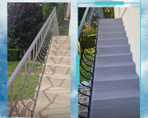 Photo de galerie - Avant après mise en peinture descente d’escalier 