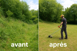 Photo de galerie - Un bon coup de propre sur ce terrain ! ? Voici le résultat après débroussaillage et entretien — je m’occupe de vos extérieurs avec soin et efficacité.