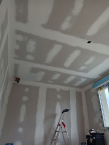 Photo de galerie - Réalisation des enduits avec ponçage pour un support prêt à peindre.
