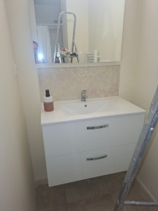 Photo de galerie - Pose meuble vasque et miroir