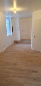 Photo de galerie - Pose de parquet sur de l'ancien lino, avec sous couche. habillage de marche en parquet avec nez de marche bronze 