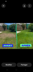 Photo de galerie - Il s'agit d'une pose de gazon avant et après
 le résultat 
pose de gazon avec résultat avant et après la pose.  


