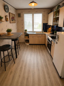 Photo de galerie - Pose d’un parquet pvc dans une cuisine 