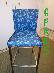 Photo de galerie - Chaise haute avec réhoussage tissu neuf et imperméable, travail réalisé entièrement à la main 