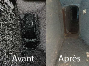 Photo de galerie - Avant après d’un ramonage d’un conduit de cheminée