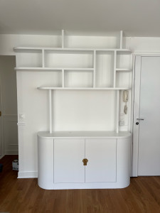 Photo de galerie - Réalisation d une bibliothèque avec meubles bas et colonnes cintrées 