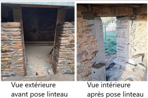 Photo de galerie - Création d'une porte en pierre avec pose de linteau bois