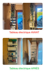 Photo de galerie - Mise en conformité du tableau électrique suivant les normes en vigueur. (Remplacement des portes fusibles par des disjoncteurs modulaires, mise à jour esthétique)