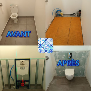 Photo de galerie - Remplacement d'un wc simple par un wc suspendu centré avec coffrage ✅️