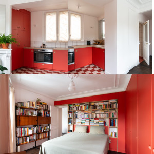 Photo de galerie - Rénovation intérieure sur mesure – chambre  & cuisine
Deux réalisations sur mesure : une chambre avec bibliothèque encastrée et une cuisine moderne entièrement aménagée. Menuiserie, peinture, plomberie, finitions. 