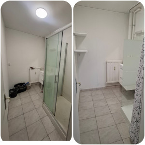 Photo de galerie - Rénovation de salle de bain .
pose receveur avec paroi .
pose meubles vasque 
sèche serviette .
