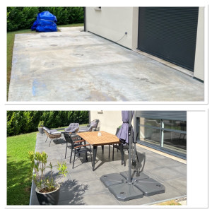 Photo de galerie - Pose d’un carrelage 60x60 sur une terrasse de 60m2