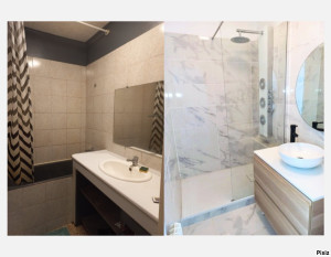Photo de galerie - Rénovation d'une salle de bain complète.
Remplacement d'une baignoire par une douche à l'italienne