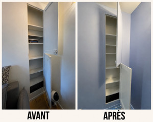 Photo de galerie - Rafraîchissement et remise en peinture d’un placard intégré avec finitions propres et uniformes. Résultat plus lumineux, propre et moderne 