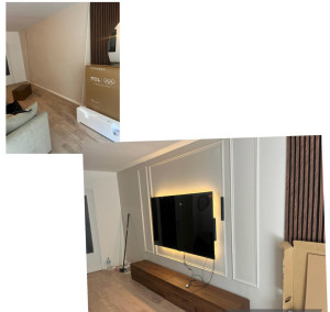 Photo de galerie - Pose de moulures et fixation de la télé au mur 