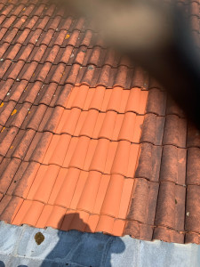 Photo de galerie - Démonstration nettoyage de toiture 