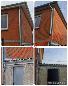 Photo de galerie - Remplacement de gouttière en zinc. 
pose de rive pvc et sous face. 