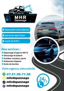 Photo de galerie - Besoin d’un dépannage rapide et efficace ? MHR Dépannage intervient 24/7 pour tous vos besoins de dépannage automobile et remorquage, avec sérieux et réactivité.