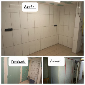 Photo de galerie - Pose de carrelage au sol et pose de faïence murale. 