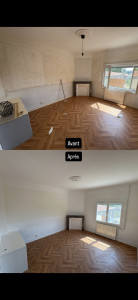 Photo de galerie - Rénovation mural pour cette pièce.
Pose de toile de verre sur les murs et mise en peinture sur le plafond et les murs.