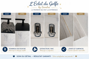 Photo de galerie - Nettoyage minutieux et détartrage : pommeau de douche, extracteur/VMC, joints et surfaces. Un travail soigné jusque dans les moindres détails. Résultat avant/après.